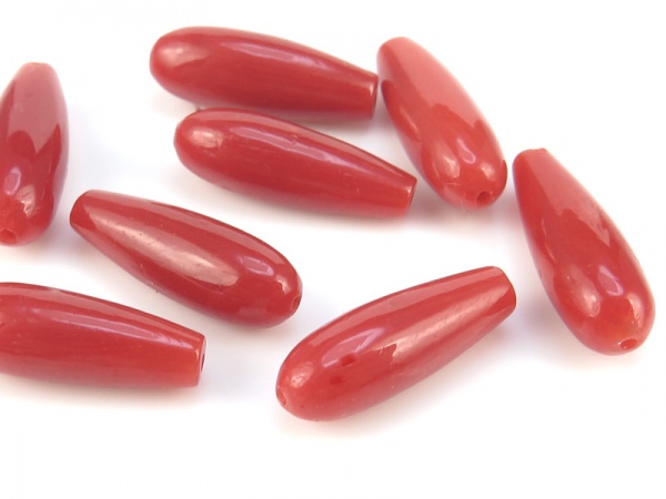 Red Coral Drop ~ Full Drilled ~ 14mm x 5mm