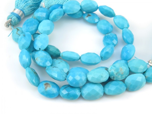 AA Arizona Turquoise Faceted Oval Beads 6-9mm ~ 7.5'' Strand