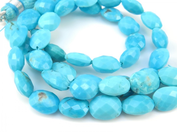 AA Arizona Turquoise Faceted Oval Beads 8mm x 6mm ~ 8'' Strand