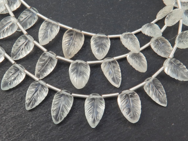 AA+ White Topaz Carved Leaf Briolettes 8-11.5mm ~ 8.5'' Strand