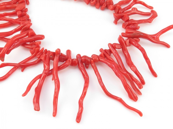 Red Coral Nugget and Frond Beads ~ 20'' Strand