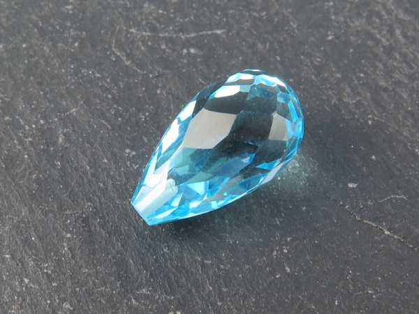 Swiss Blue Topaz Faceted Teardrop ~ Half Drilled ~ 14mm x 8mm