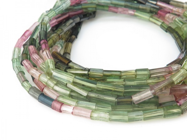 AA Multi-Tourmaline Step Faceted Cylinder Beads 5-8mm ~ 16'' Strand