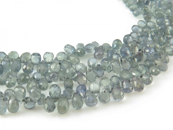 AAA Green/Blue Sapphire Micro-Faceted Teardrop Briolettes 3.5-4.5mm ~ 8'' Strand