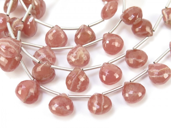 AA+ Rhodochrosite Micro-Faceted Heart Briolettes 8-9mm ~ 8'' Strand