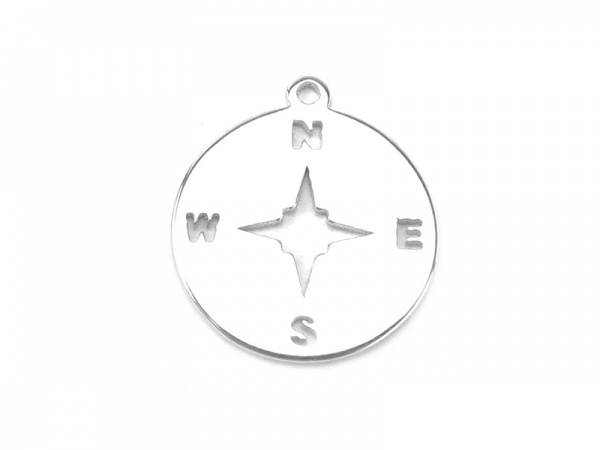 Sterling Silver Compass Pendant 12mm