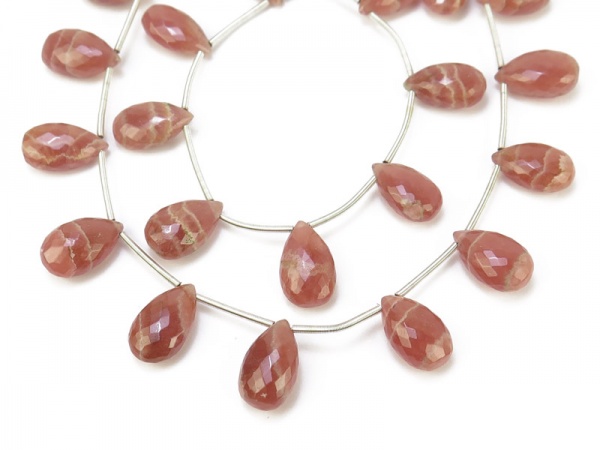 AA+ Rhodochrosite Micro-Faceted Pear Briolettes 12-13.5mm ~ 8'' Strand