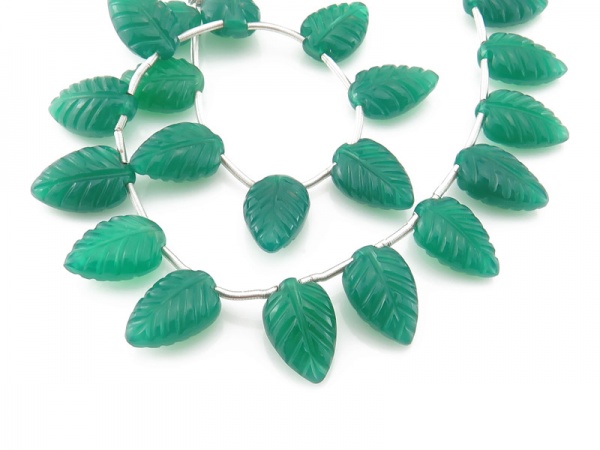 AAA Green Onyx Carved Leaf Briolettes 13-14mm