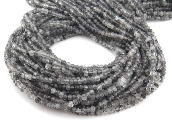 AAA Tourmalinated Quartz Faceted Round Beads 3.25mm ~ 12.5'' Strand
