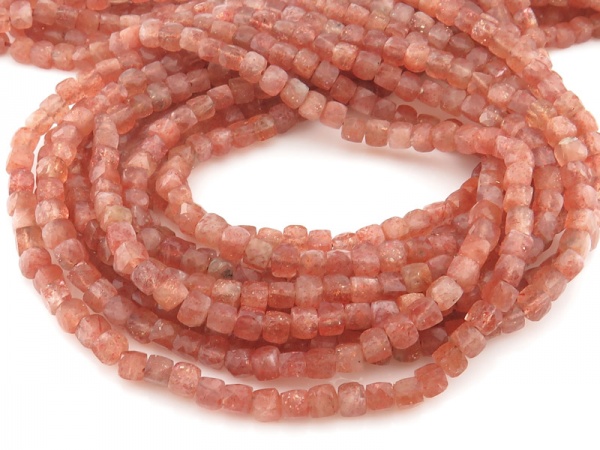 AA Sunstone Faceted Cube Beads 3.75-4mm ~ 12.5'' Strand