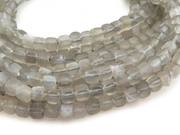 AA Grey Moonstone Faceted Cube Beads 3.75-4mm ~ 12.5'' Strand