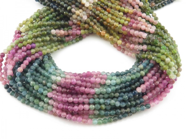 AA Multi-Tourmaline Micro-Faceted Round Beads 3mm ~ 12.5'' Strand
