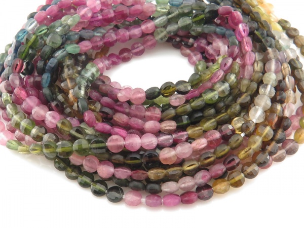 AA Multi-Tourmaline Faceted Coin Beads 4mm ~ 12'' Strand