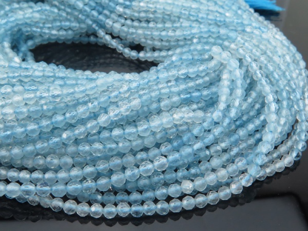 AA Shaded Aquamarine Micro-Faceted Round Beads 3mm ~ 12.5'' Strand