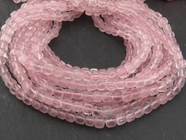 AA Rose Quartz Faceted Cube Beads 4mm ~ 12.5'' Strand