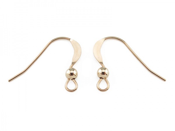 14K Gold Flat Ear Wire with Bead ~ PAIR