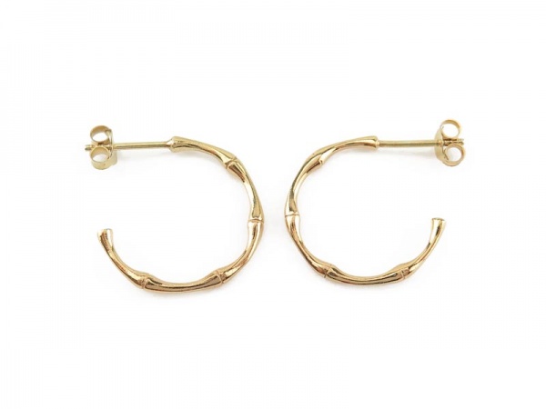 Gold Plated Sterling Silver Bamboo Ear Hoops  ~ PAIR