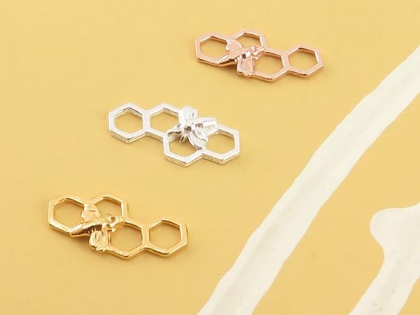 Sterling Silver Honeycomb Bee  Connector 17mm