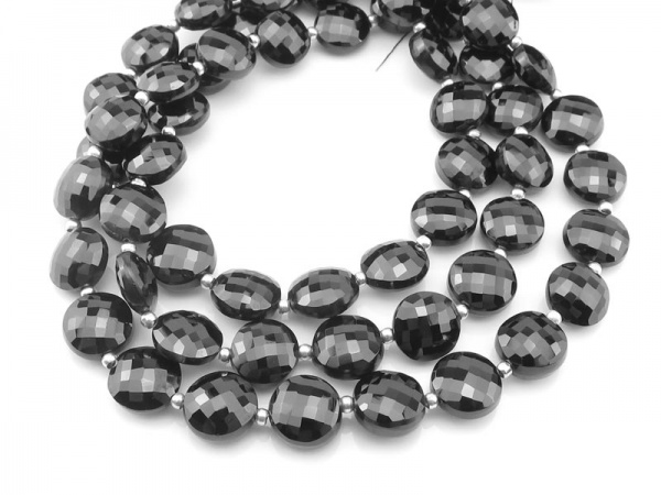AAA Black Spinel Faceted Coin Beads 8-8.5mm ~ 8'' Strand