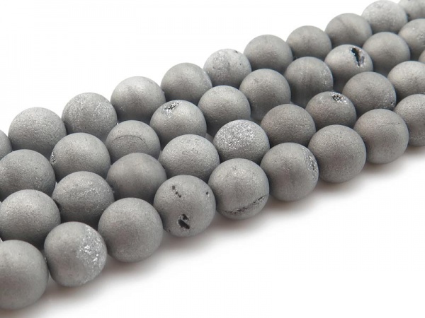 Grey Druzy Agate Matt Round Beads 8.5mm ~ 15.75'' Strand