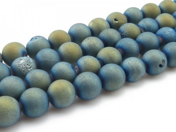 Blue Gold Druzy Agate Matt Round Beads 8.5mm ~ 15.75'' Strand
