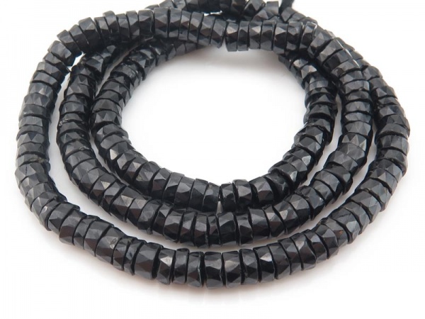 AA Black Spinel Faceted Tyre Beads 5mm ~ 16'' Strand