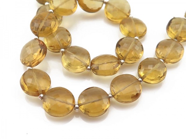 AAA Honey Quartz Faceted Coin Beads 9.5-10mm ~ 8'' Strand