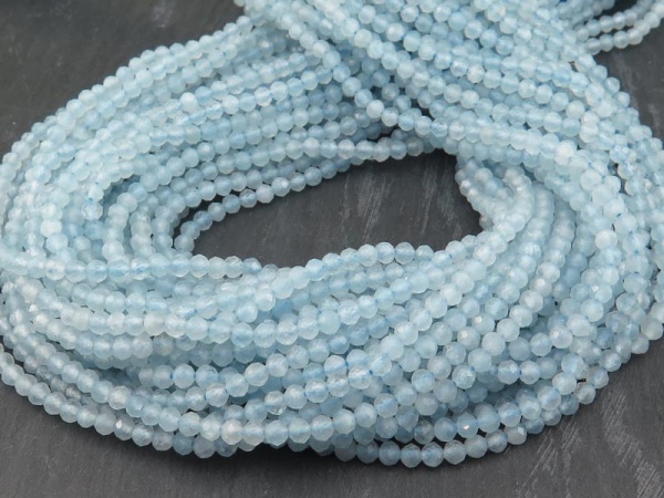 AA Aquamarine Micro-Faceted Round Beads 3.5mm ~ 12.5'' Strand