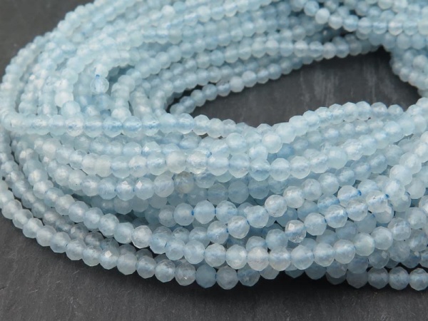 AA Aquamarine Micro-Faceted Round Beads 3mm ~ 12.5'' Strand