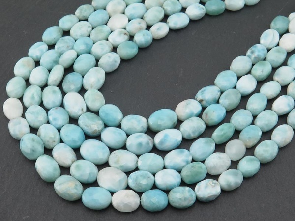 AA Larimar Faceted Oval Beads 7-10mm ~ 16'' Strand