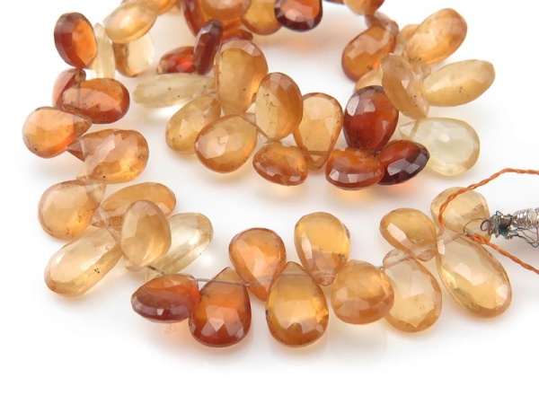 Hessonite Garnet Faceted Pear Briolettes 8-10mm ~ 7.5'' Strand