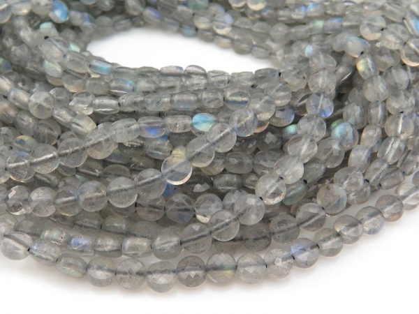 AA Labradorite Faceted Coin Beads 4mm ~ 12.5'' Strand