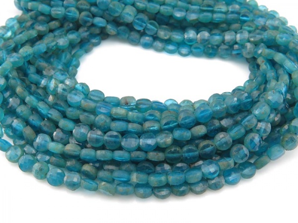 Peacock Apatite Faceted Coin Beads 3.75mm ~ 12.5'' Strand