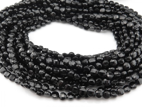 Black Spinel Faceted Coin Beads 5-6mm ~ 12.5'' Strand
