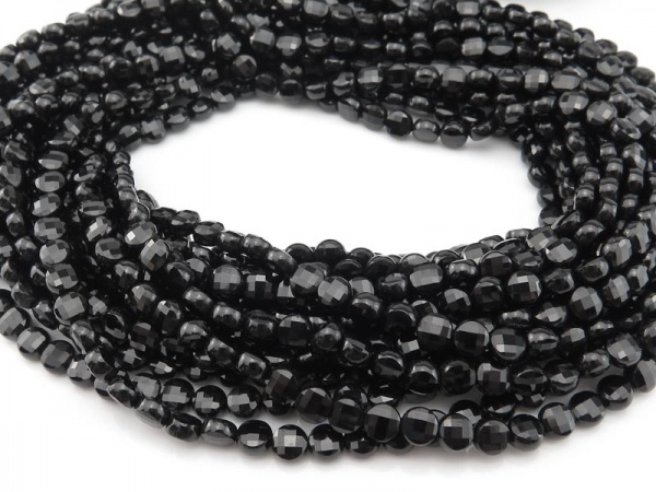 AAA Black Spinel Faceted Coin Beads 4mm ~ 12.5'' Strand