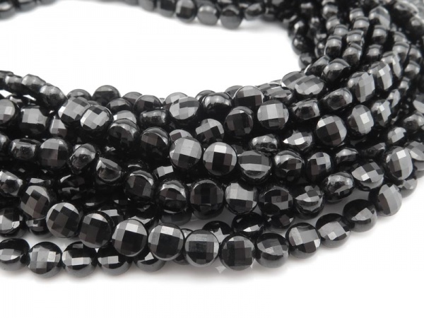 AAA Black Spinel Faceted Coin Beads 4mm ~ 12.5'' Strand