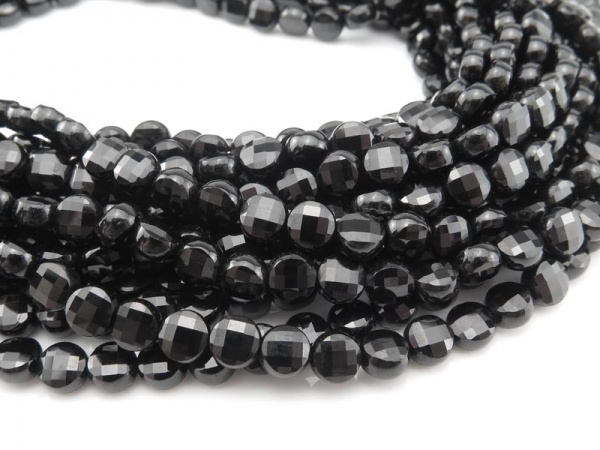 Black Spinel Faceted Coin Beads 5-6mm ~ 12.5'' Strand