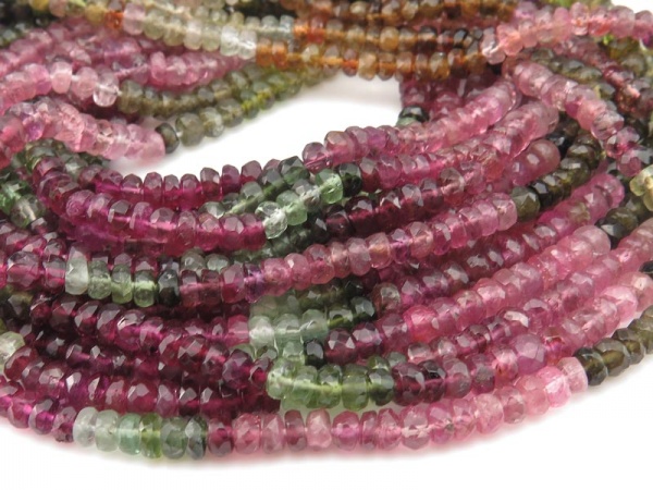 AA Multi-Tourmaline Micro-Faceted Rondelles 3.75mm ~ 15'' Strand