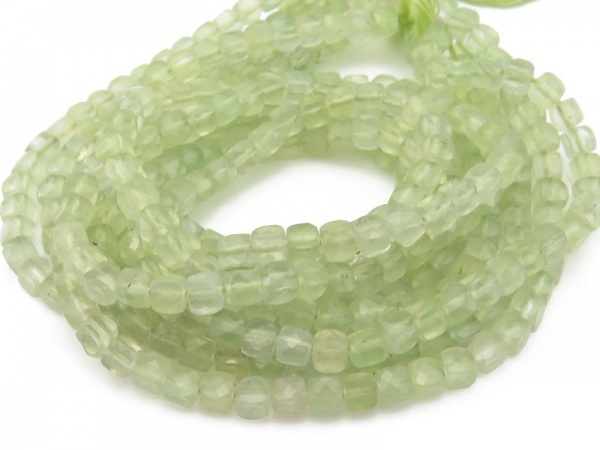 AA Prehnite Faceted Cube Beads 3.75mm ~ 12.5'' Strand