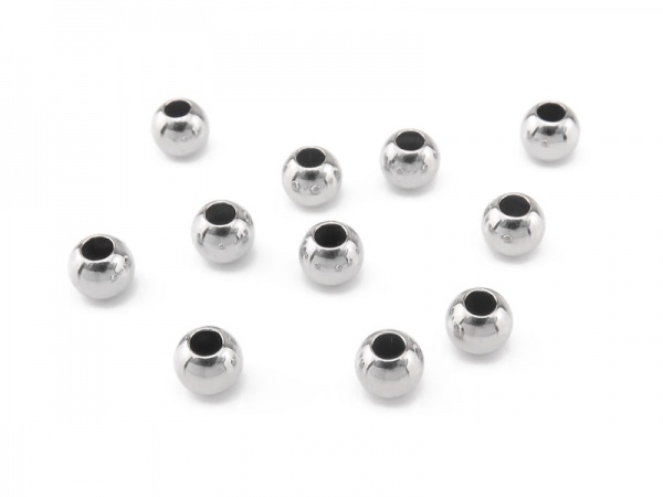Sterling Silver Round Bead (Large Hole) 4mm ~ Pack of 10