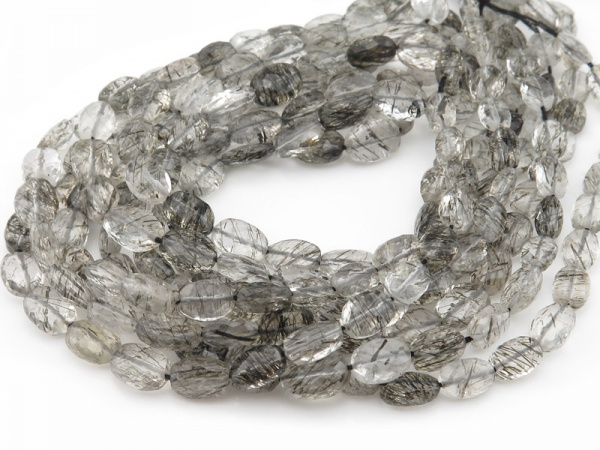 AA Tourmalinated Quartz Faceted Oval Beads 7-10mm ~ 16'' Strand