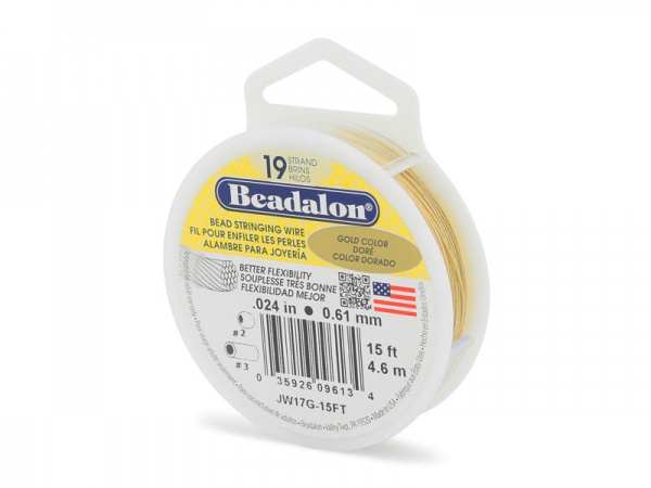 Beadalon 19 Strand Stringing Wire 0.024'' (0.61mm) - Gold - 15 ft