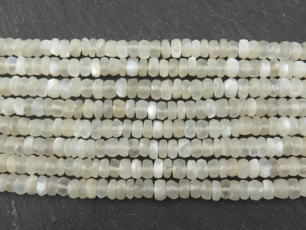 White/Grey Moonstone Faceted Rondelles ~ Various Sizes ~ 10'' Strand