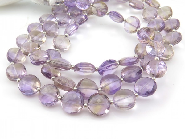 AAA Ametrine Micro-Faceted Coin Beads 8-9.5mm ~ 8'' Strand
