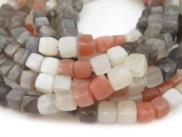 AA Multi Moonstone Faceted Cube Beads 6mm ~ 8'' Strand