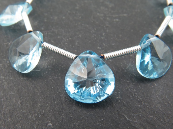 AAA Sky Blue Topaz Faceted Heart Briolettes 8-10mm (9)
