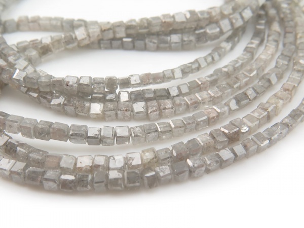 Silver Grey Diamond Smooth Cube Beads 1.5-2mm ~ 14'' Strand