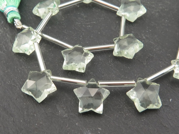 AA Green Amethyst Faceted Star Briolettes 10-11mm (16)