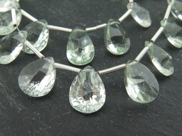 AA Green Amethyst Faceted Pear Briolettes 10-11.5mm ~ 8'' Strand