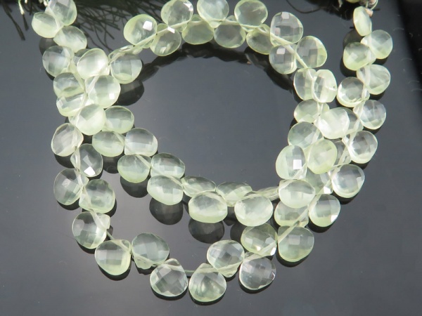 AAA Prehnite Faceted Heart Briolettes 6.5mm ~ 9'' Strand